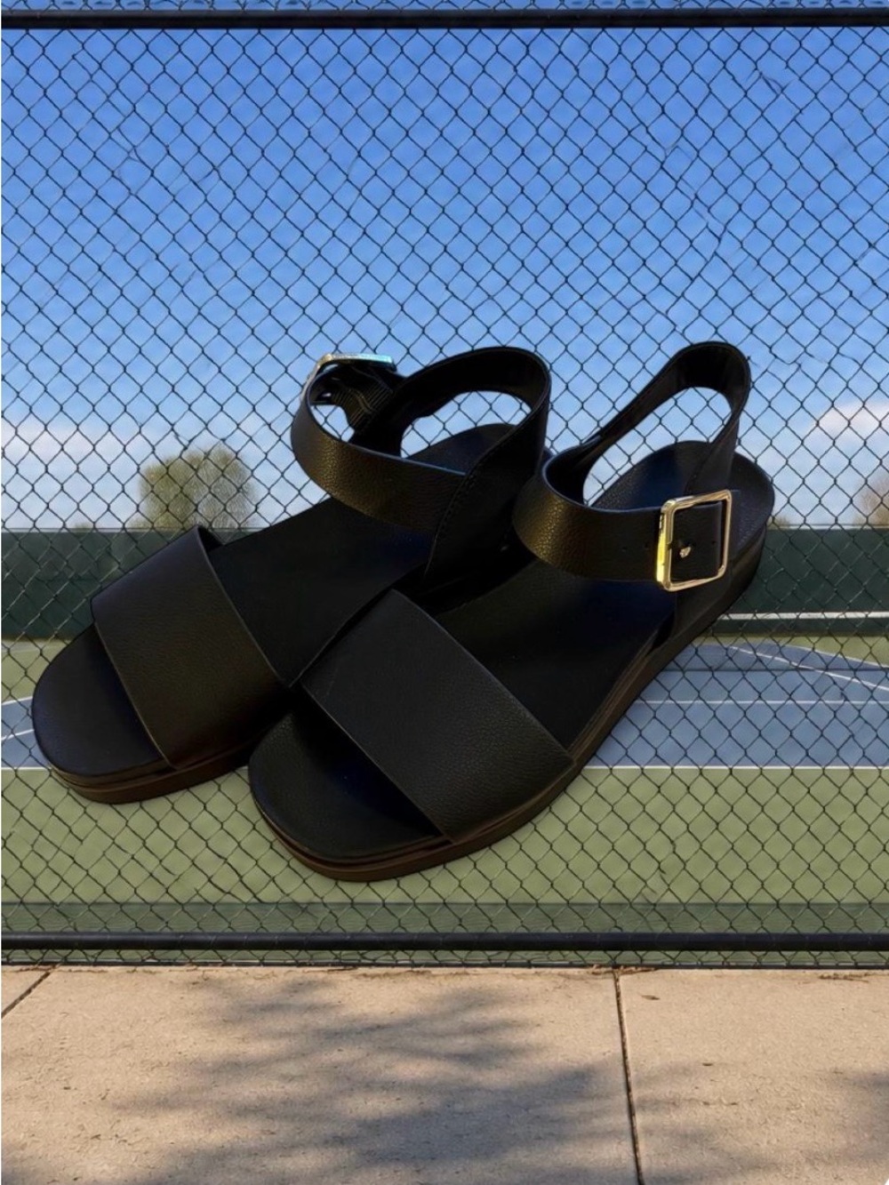 Life Stride Black Slingback Sandals with Gold Buckle